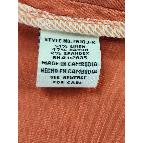 Esley Jacket Womens Medium Coral Linen One Button Cinched Long Sleeve Blazer - Picture 9 of 10